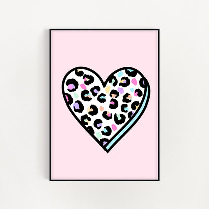 Pink Leopard Heart Print
