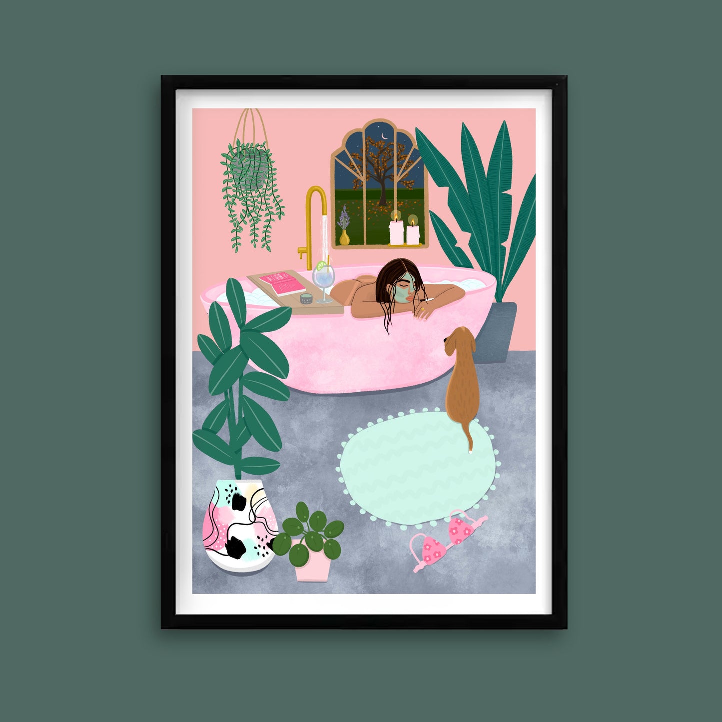 Plant Woman Pink Bath Print